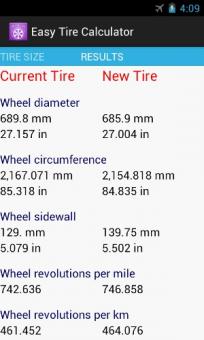 Tire differences screen